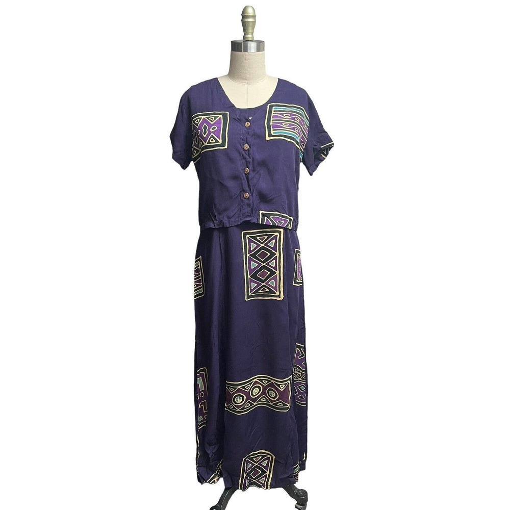 NWT Bali Batiks Resort Wear 2 Piece Maxi Dress w/ Top SZ S 100% Rayon
